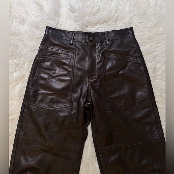 Nili Lotan Shon Leather Pants Dark Brown Size 6 - Picture 3 of 6
